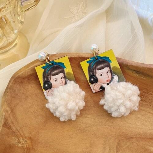 Cute soft girl earrings ~ Japanese girl earrings, female furry design and versatile earrings for women