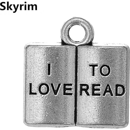 Skyrim 20pcs I LOVE TO READ Message Sentence Charms Book Design Pendnats For DIY MAN/Women Jewelry Accessories Handmade Crafts