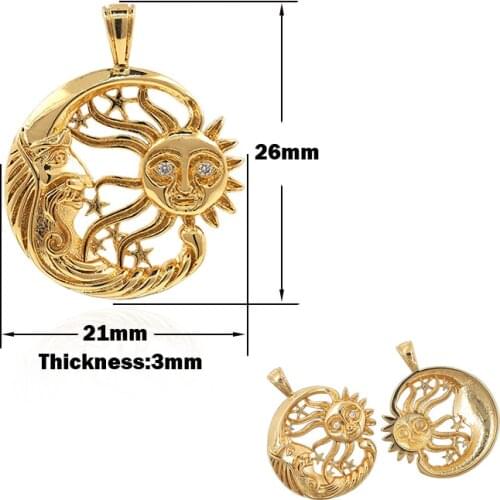 Sun Moon Pendant Brass Zircon Universe Necklace DIY Jewelry Bracelet Making Accessories 26x21x3MM
