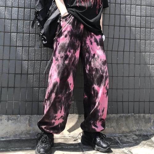 INS Trend Wide-leg Sweatpants Womens Autumn Clothing 2021 New Korean Hip-Hop Tie-dye Beam Pants All-match Loose Casual Pants