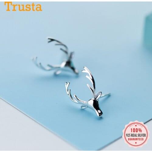 TrustDavis Real 925 Sterling Silver Fashion Cute Milu Deer Stud Earrings For Women Wedding Birthday Christmas Present DA1907