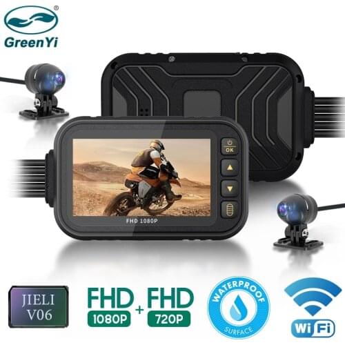 GreenYi 1080P+1080P Full HD WiFi Motorcycle DVR Dash Cam Front Rear View Waterproof Motorcycle Camera GPS Logger Recorder Box