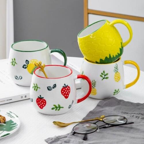 Vintage Coffee Mug Unique Japanese Retro Style Ceramic Cups, 400ml Hand painted fruit Breakfast Cup Creative Gift for Friends