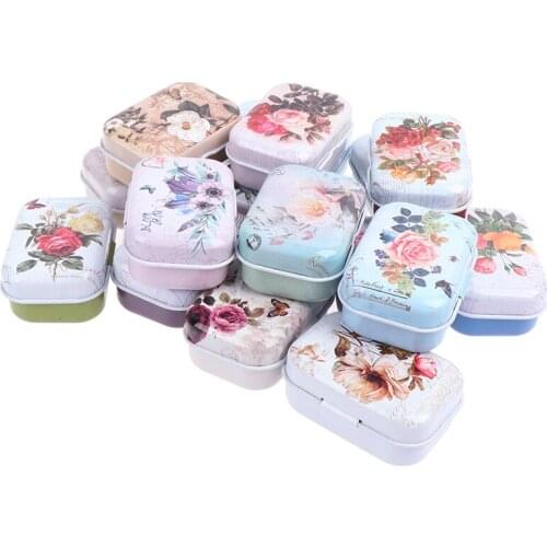 Vintage Flower Printing Mini Tin Box For Jewelry Wedding Favor Metal Candy Box Decorative Storage Boxes Gift Home
