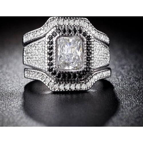 Top Quality Fashion Pave AAA+ Zircon Diamond Fancy Trinity Sets Silver Rings For Women Wedding Engagement Jewelry
