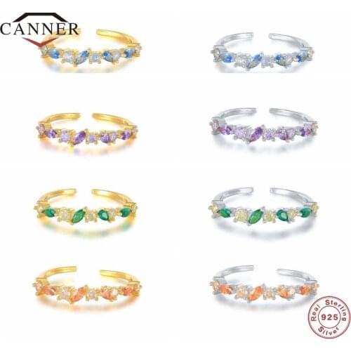 CANNER Minimalist Colorful Zircon 925 Sterling Silver Ring for Women Wedding Engagement Charm Adjustable Rings Jewelry anillos