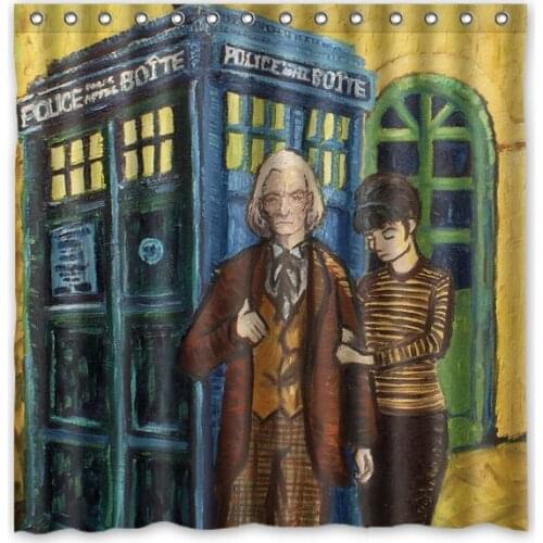 2016 DIY Bath Curtain!Tardis of Doctor Who &Vincent Van Gogh Work Printed Waterproof Polyester Shower Curtain(Size:180X180CM)