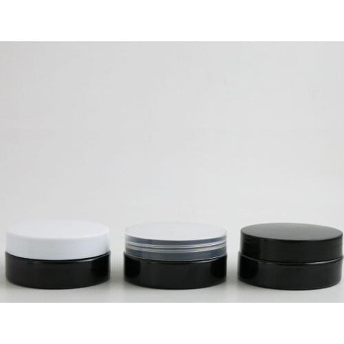 30pcs Empty Black Plastic Jar with clear white black Lid screw cap 50ml 50g Cosmetic cream serum Jar case can Sample Container