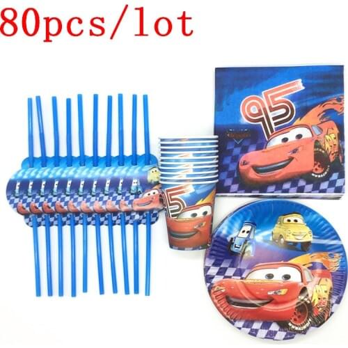 Cartoon Cars Theme Design 50Pcs/80Pcs Lightning McQueen Paper Tableware Child Birthday Party Decoration For Event Party Supplies