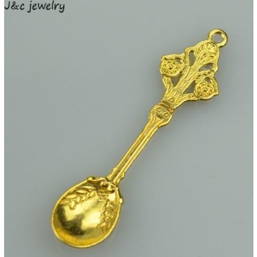 6 pcs free shipping Gold color charms diy metal Spoon pendant for necklace&bracelets jewelry making 62*15 mm 33123A