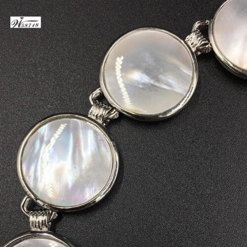 White Mother of pearl Shell Women Men Round Bracelet 7~9” adjust size FG8697