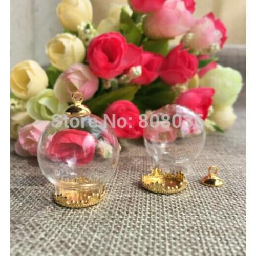 Free shipping 25*15mm glass bubble &gold pendant tray &gold cap DIY Glass ball cover vial pendant for necklace Sweater chain