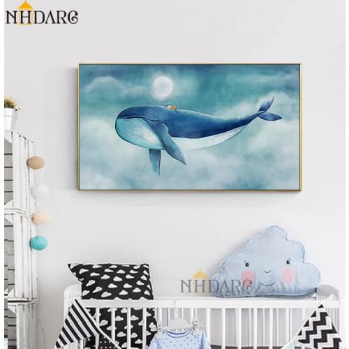 Childrens Room Lovely Cartoon Animal Whale, Modern Warm Home Decoration Canvas Print Painting Poster Art Wall Picture Wall Art