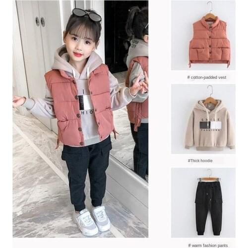 Childrens clothing girls sweater down vest pants and cotton padded three-piece suit 2020 winter new large childrens suit