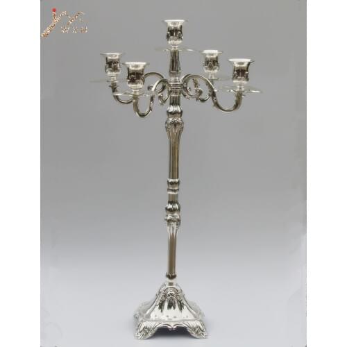 IMUWEN 10PCS 63cm Silver Plated 5-arms Metal Candelabra Floor Candle Holder Wedding Candlestick Candelabrum