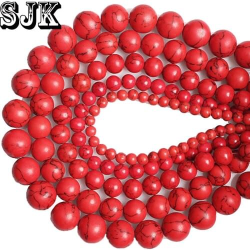 Artificial Red Turquoises Stone Beads Synthetic Stone Round Loose Beads 4 6 8 10 12mm For Bracelet Jewelry Making Accessories