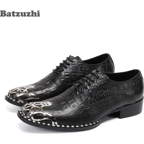 Batzuzhi Special Metal Toe Brown/Black Leather Dress Shoes Men Italian Type Fashion Mens Shoes Formal Business Zapatos Hombre
