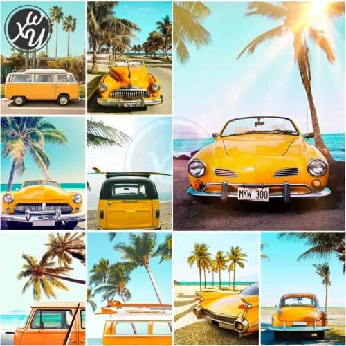 Coconut Tree Diamond Mosaic 5D Bus Diamond Painting Cross Stitch Diamond Embroidery Needlework Round Square Drill for Home Decor