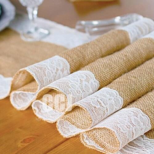 3Yard (30cm*275cm) Lace Hessian Burlap Tableware Pouch Cutlue Wedding Decoration Supplies Lace Linen Fabric