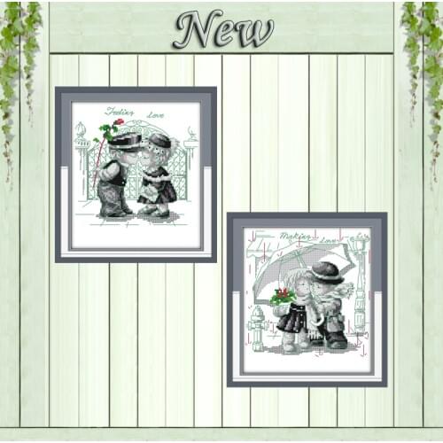 Lovers kiss flowers rose decor painting counted print on canvas DMC 11CT 14CT Chinese Cross Stitch kits embroider needlework Set