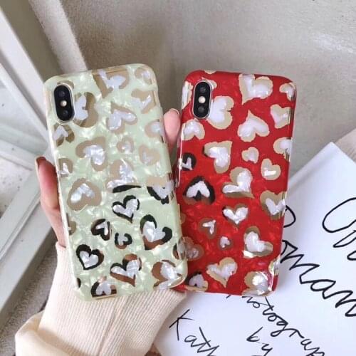 Fashion Leopard Print Love Heart Phone Case For iPhoneX Xs Xr Xsmax Soft Conch Shell Cover for iphone 6s 6plus 7 8plus Case Capa