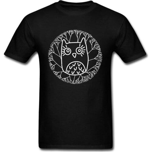 Men T Shirt Short Sleeve Loose Tshirt On Sale Big Size Fitted Mens Cute Owl On The Tree Art T Shirts 100% Organic Cotton