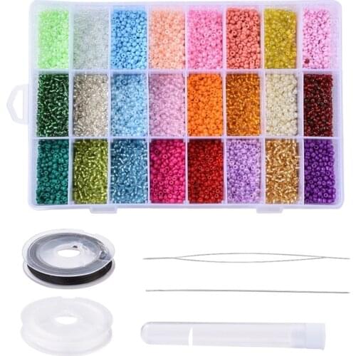 24Colors 3mm Glass Seed Beads Kit with Elastic Crystal String Beading Needles Tools Set for DIY Bracelet Jewelry Making Supplies