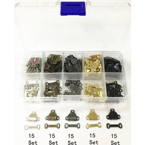 75sets Trouser Skirt Hooks Bars Fasteners Set for Suit Pants Extenders Tailor Sewing DIY Boxed Skirt Brass Pants Hook Buttons