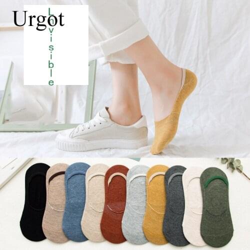 Urgot 10 Pieces = 5 Pairs Spring Summer Women Socks Solid Color Fashion Wild Shallow Mouth Invisible Socks Female Slipper Socks