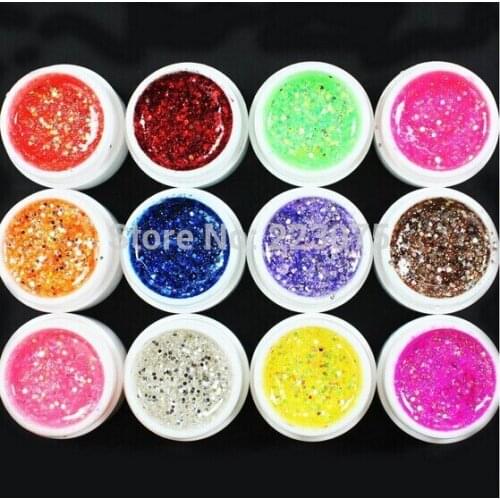 New DIY 12 Pcs Mix Color Glitter Nail Art UV Builder Gel for False Tip Set Nail Art