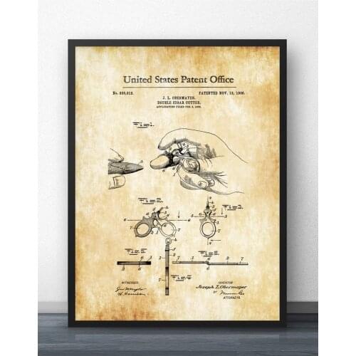 Cigar Cutter Patent 1906 Blueprint Wall Art Paint Wall Decor Canvas Prints Canvas Art Poster Oil Paintings No Frame