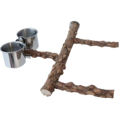 Parrot Perch Nature Wood Prickly Bird Stand Feeding Cup Grinding Stick Platform