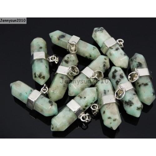 Natural Lotus Jas-per Gems Stones Horizontal Hexagonal Pointed Reiki Chakra Pendant Beads Necklace Jewelry 10Pcs/Pack