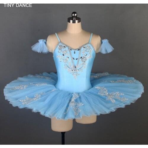Girls and Women Sky Blue Pre-Professional Ballet Dance Tutu Ballerina Dress 7 Layer Stiff Tulle Pancake Tutu for Adults BLL057