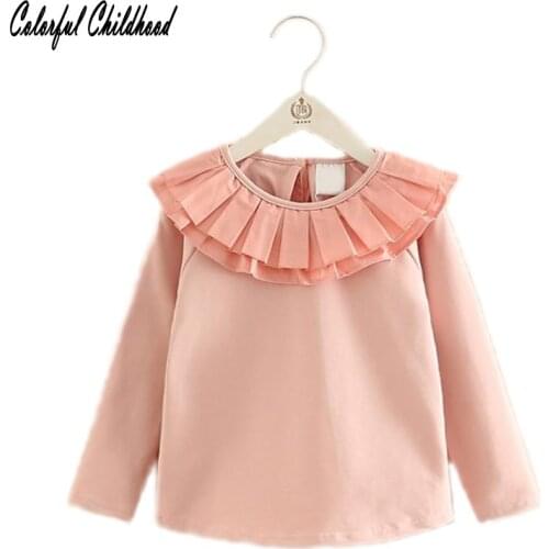 Toddler Girl Shirts 2017 Autumn Fashion Pure Color Girls Blouse Cotton Long Sleeve Lotus Leaf Collar Cute Baby Kids Clothes