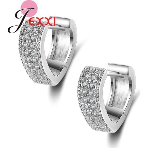 Simple Elegant Fashion Silver Circle Mosaic African AAA Crystal Stone Heart Hoop Earrings for Women Bridal Brincos Bijoux