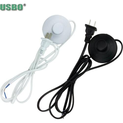 US Black white 2*0.75mm 1.8m 250V Copper 317 Online Push button foot switch power cable LED Energy saving light bulb power cord