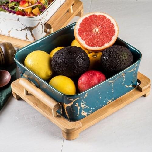 Thick Ceramic Wood Fruit Plates Dish Vegetable Salad Storage Container Dinnerware Dishware Dessert Serving Tray Bowl Dinner Set