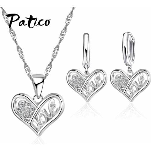 Top Quality Sterling Silver 925 Jewelry Sets for Women Ladies Sweet Heart Shape Gifts Sparkling Cubic Zircon Inlay Paved