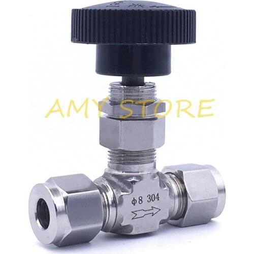 Stainless Steel SS304 Shut off Flow Control Regulator Needle Valve 3 4 6 8 10 12 14 16mm 1/2" 3/8" 1/4" 1/8" OD Air Hose Tube