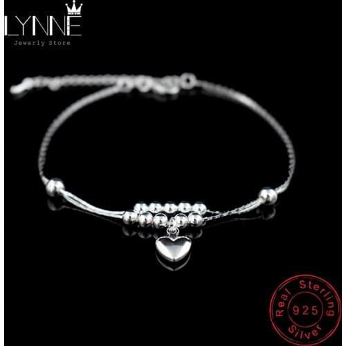 New Fashion Foot Anklet 925 Sterling Ladies Silver Anklets Bracelet Chain For Women Love Heart Pendant Foot Pulseras Jewelry