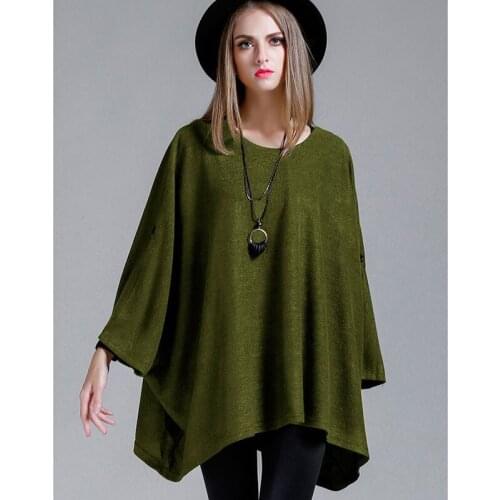 Womens Sweater Pullover 2019 New Round Neck Knitted Sweaters Ladies Fashion Cloak Top Spring Autumn Fashion Pullover Shawl D44
