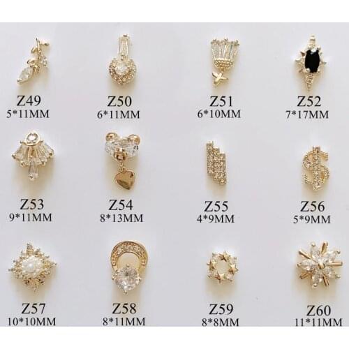 2pcs High Quality Luxury Nail Art Gold-Plated Metal 3D Charms with Zircon Stone Decoration Z49-60
