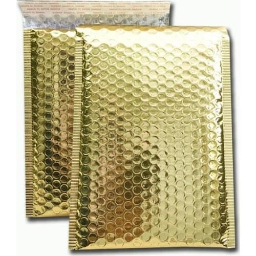 50PC 3Size 15*13cm/18*23cm/20*25cm Gold Padded Shipping Envelope Metallic Bubble Mailer Gold Aluminum Foil Gift Bag Packing Wrap