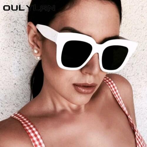 Oulylan 2021 Oversized Cat Eye Sunglasses Women Men Brand Designer Luxury Glasses Vintage UV400 Eyewear Leopard Eyewear Black