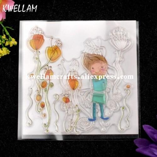 Boy Flowers Scrapbook DIY photo cards rubber stamp clear stamp transparent stamp KW7072341