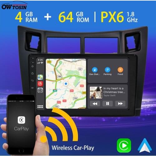 9" PX6 4+64G Android 10 Car Multimedia Player GPS Navigation Radio For Toyota Yaris 2005-2011 Carplay TDA7850 5*USB Auto Stereo