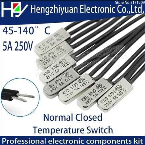 KSD9700 250V 5A 70C fuses Bimetal Disc Temperature Switch N/C Thermostat Thermal Protector 45~140C 80 100 120 degree centigrade