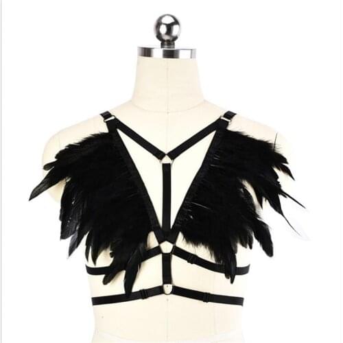Big Chunky Statement Polyester elastic body chain Luxury Style Feather black Harness Sexy Body Accessories For Women