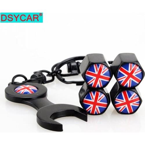 DSYCAR 4Pcs/Set Classic UK Flag Anti-theft Chrome Car Wheel Tire Valve Stem Cap For Car/Motorcycle,Air Leakproof
